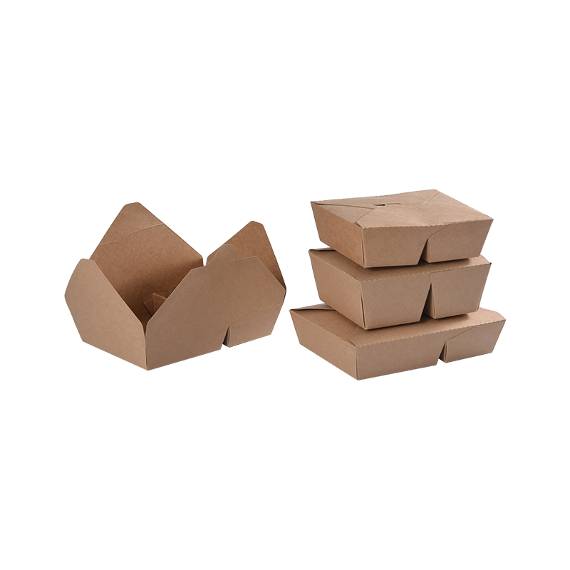 Kraft Papir Take Out Box Foldet Top Bento Box-To 2 Rum Opdeling