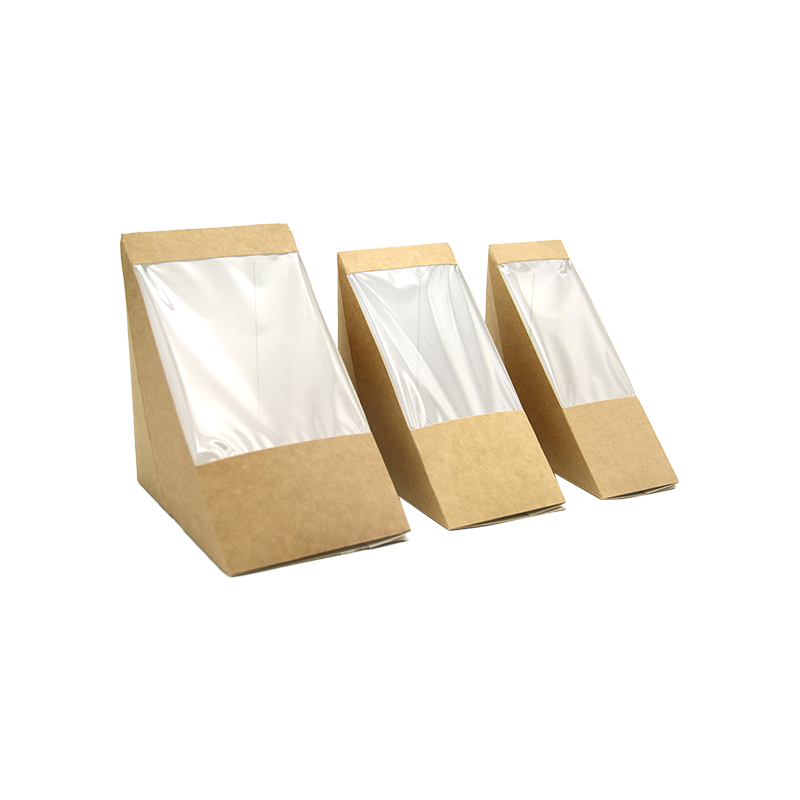 Trekantede sandwichkasser med vindue Kraftpapir Sandwich-kileboks Mademballage Takeaway-kasser til bagerdessert