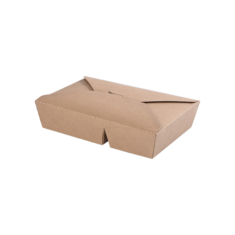 Kraft Papir Take Out Box Foldet Top Bento Box-To 2 Rum Opdeling