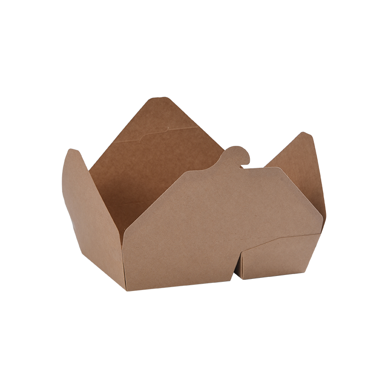 Kraft Papir Take Out Box Foldet Top Bento Box-To 2 Rum Opdeling